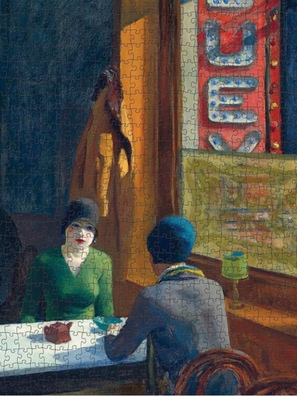 Art Puzzle - Green & Blue Café Scene